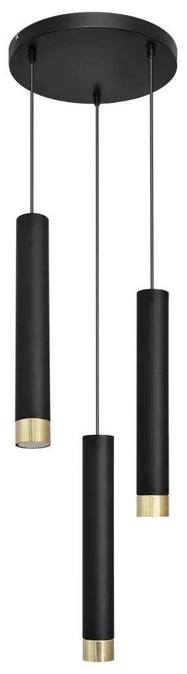 LED Csillár zsinóron TUBA 3xGU10/6,5W/230V fekete/arany