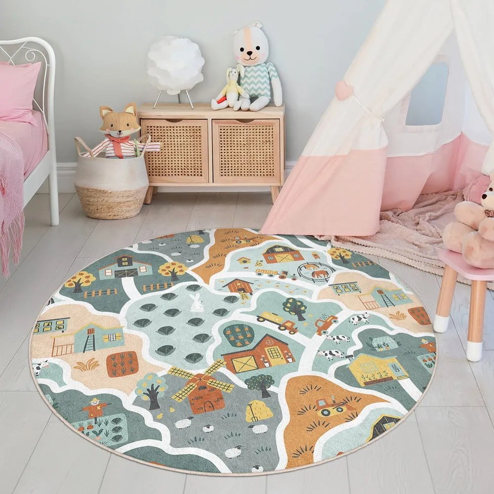 Mosható gyerek játszószőnyeg ø80 cm Farmer's Life – Mila Home