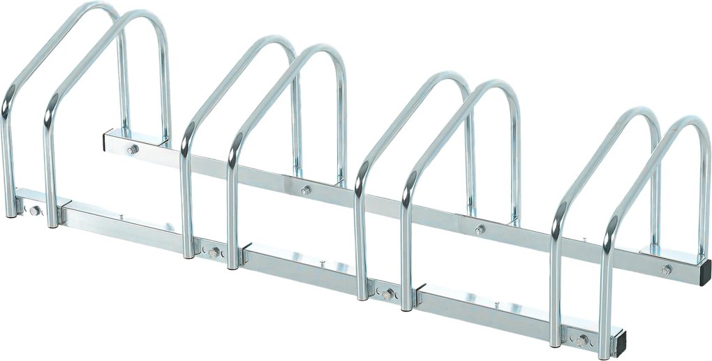 HOMCOM Kerékpártároló Rack Acél Állvány Kerékpárok Parkolására Padlón vagy Falon Beltéri és Kültéri Használatra 110x33x27 cm Ezüst | Aosom