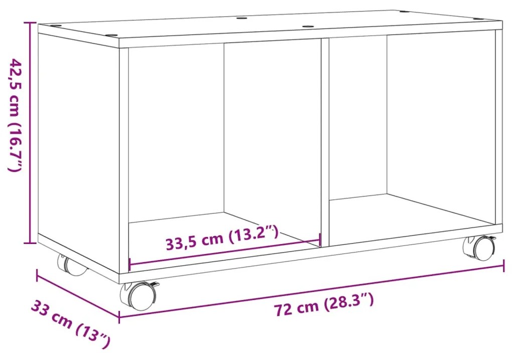 sonoma tölgy színű szerelt fa görgős szekrény 72 x 33 x 42,5 cm