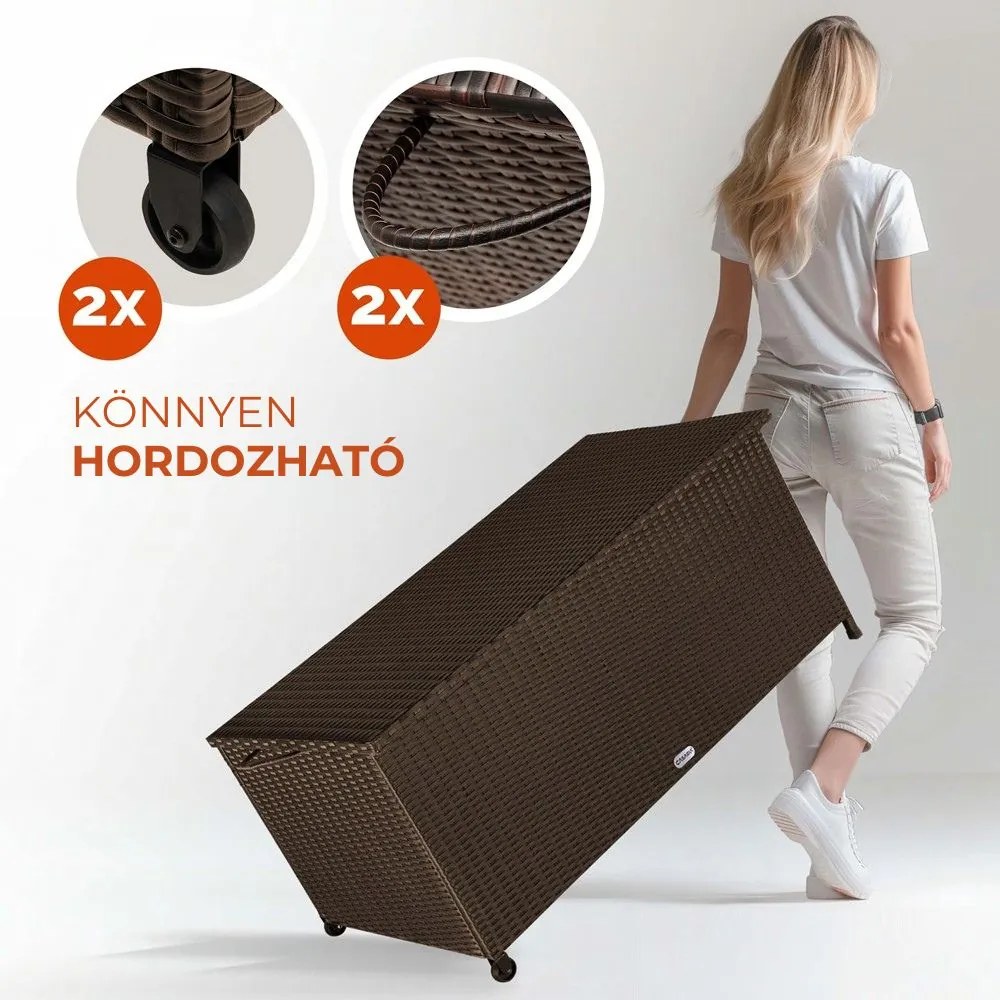 RICCO polyrattan tárolódoboz, 270L, 117x53x60cm, sötétbarna Casaria