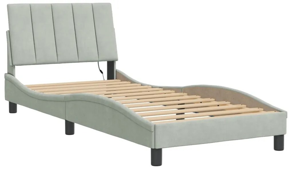 világosszürke bársony ágykeret LED-ekkel matrac nélkül Hanko 80 x 200 cm