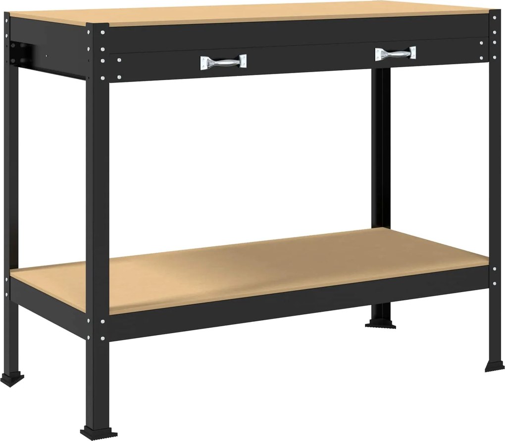 vidaXL Munkapad fiókkal Fekete 114 x 54 x 91 cm Mérnöki fa és fém