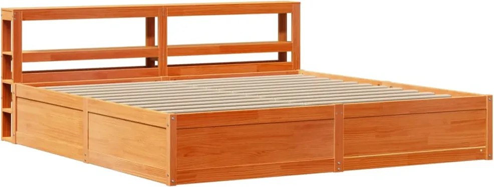 vidaXL viaszbarna tömör fenyőfa ágykeret fejtámlával 200 x 200 cm