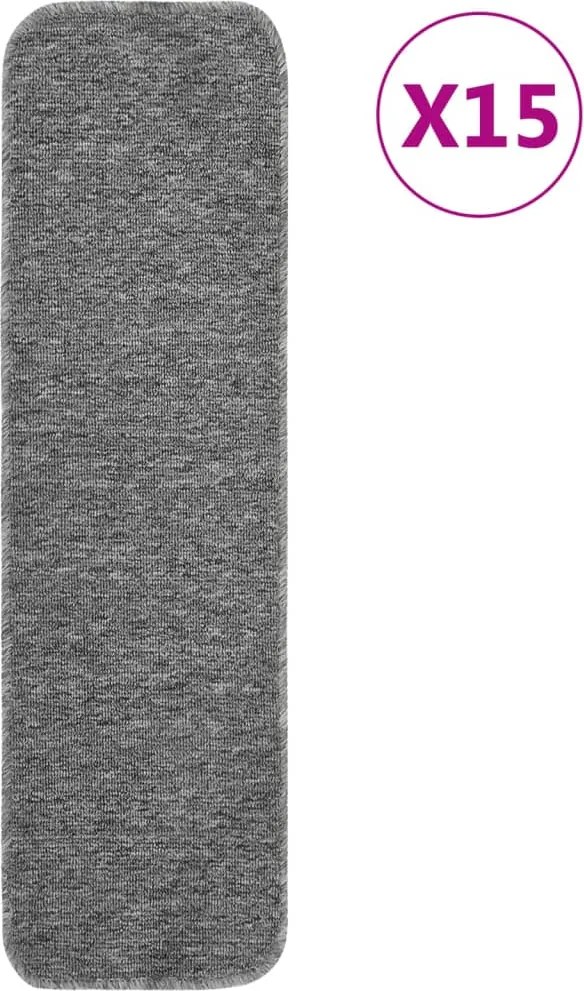 vidaXL 15 db szürke négyszögű csúszásmentes lépcsőszőnyeg 75 x 20 cm