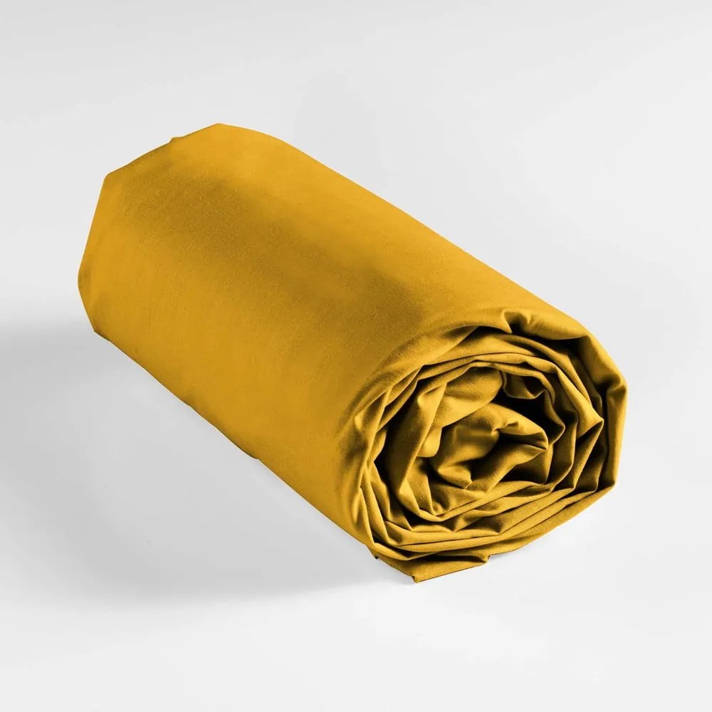 Sárga gumis pamut lepedő 180x200 cm Lina – douceur d'intérieur