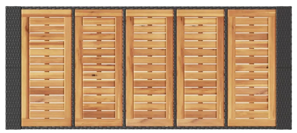 fekete polyrattan kerti bárasztal akácfa lappal 185x80x110 cm