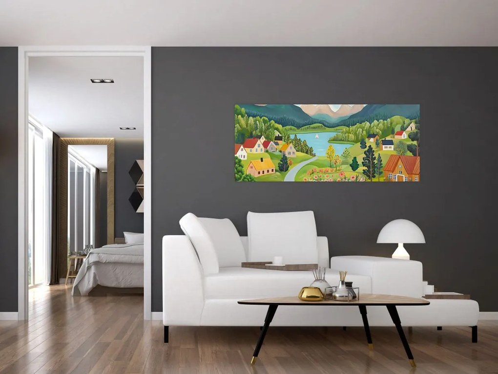 Kép - Falu a hegyekben (120x50 cm)