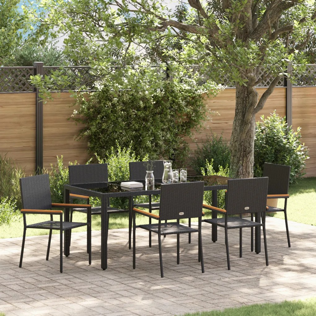 Kert étkező szett 7 pcs Fekete 190 x 90 x 75 cm polirattan