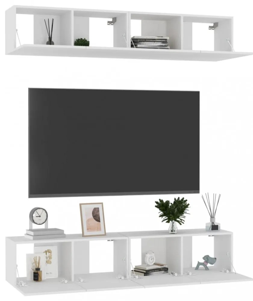 4 db fehér szerelt fa TV-szekrény 80 x 30 x 30 cm