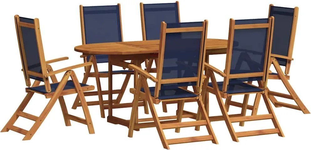 vidaXL 7 részes tömör akácfa és textilén kerti étkezőgarnitúra