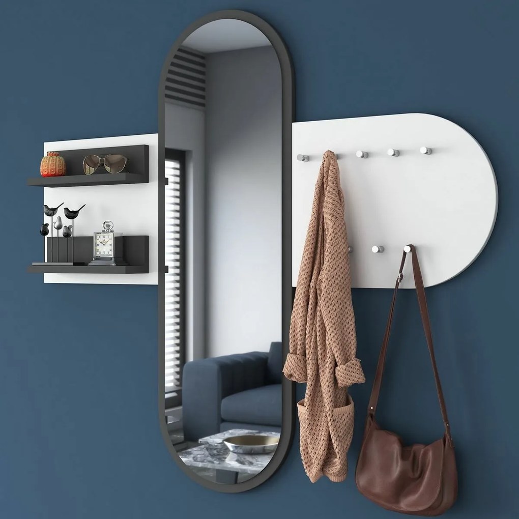Fali akasztó tükörrel Pomi White