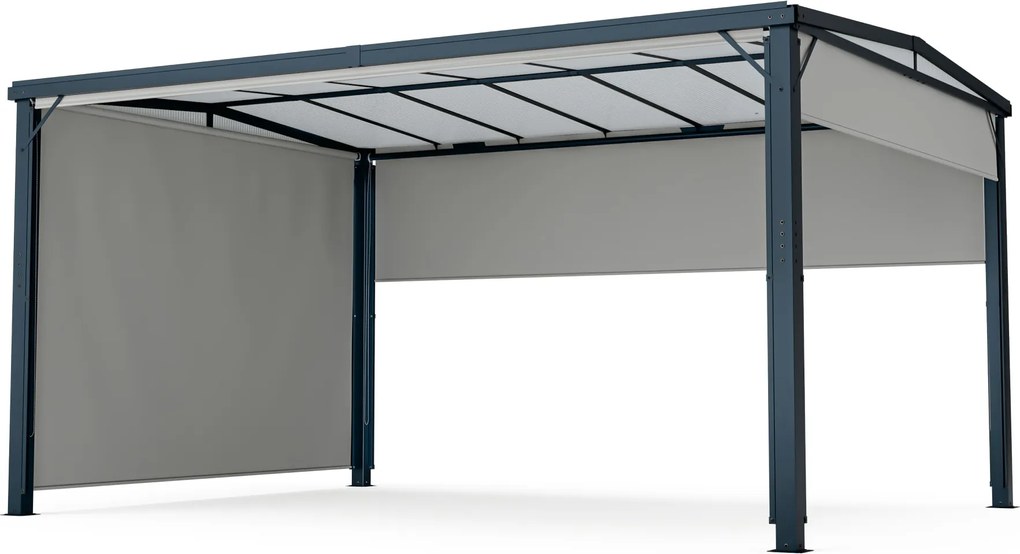 Blumfeldt Pantheon Cortina Solid Sky Pergola 3x4, időjárásálló, porszórt, oldalsó panelek