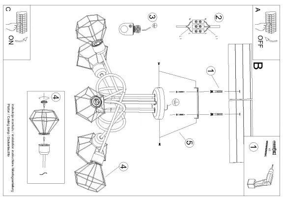 Sollux SL.1110 - Csillár rúdon ARTEMIS 5xE14/40W/230V fekete