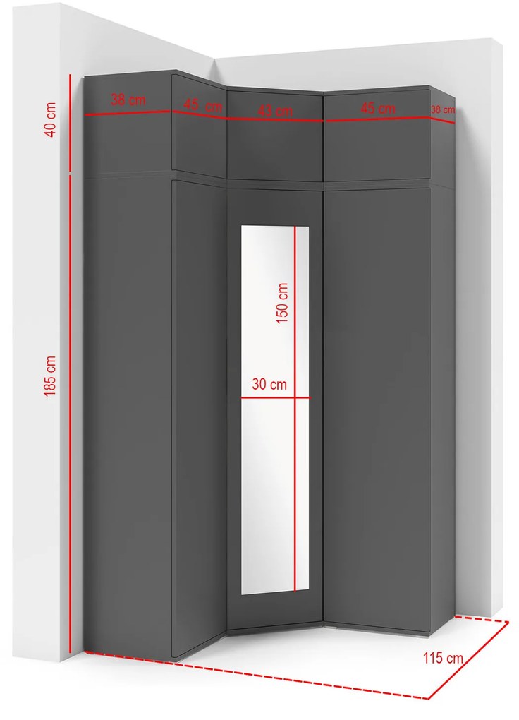 AMI 41 sarokszekrény tükörrel Grafit
