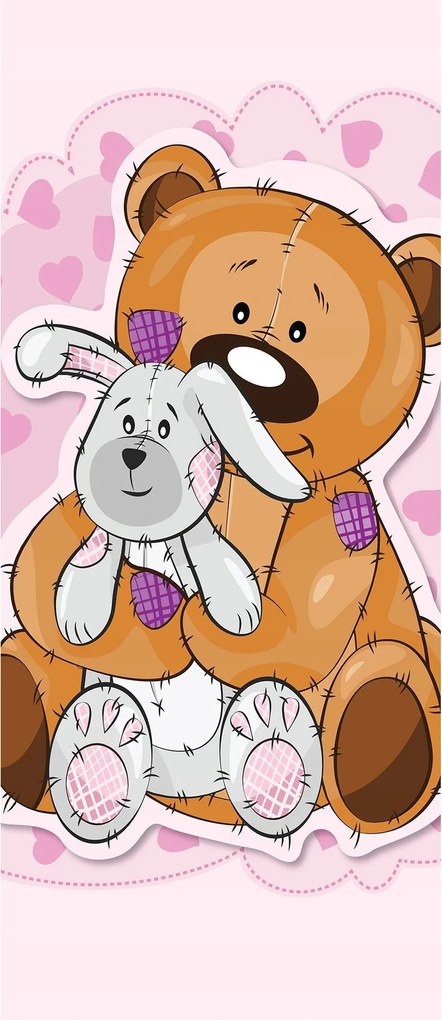 Matrica Fotótapéta Plüss mackó és szív nyuszi a gyerekszobába 91x211