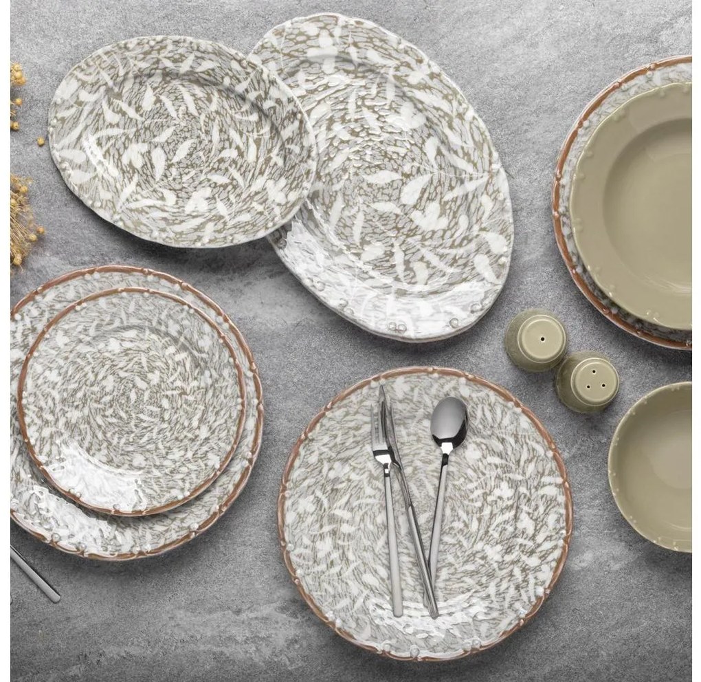 29 darabos porcelán étkészlet, barna/zöld