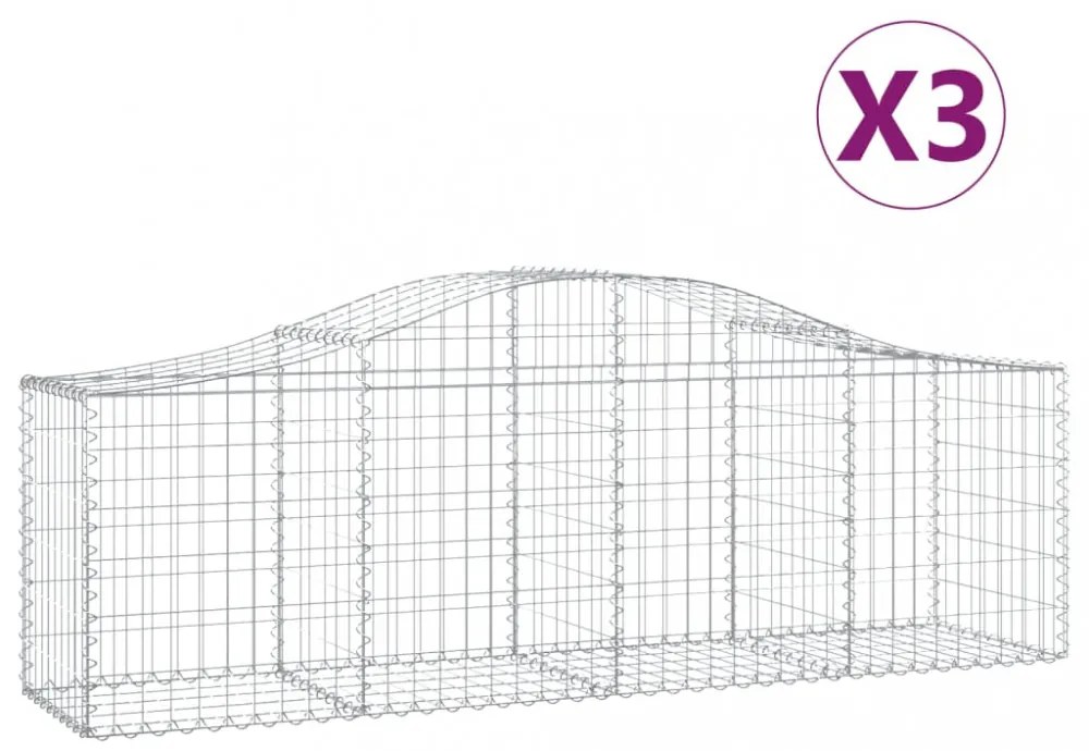 3 db íves horganyzott vas gabion kosár 200x50x60/80 cm