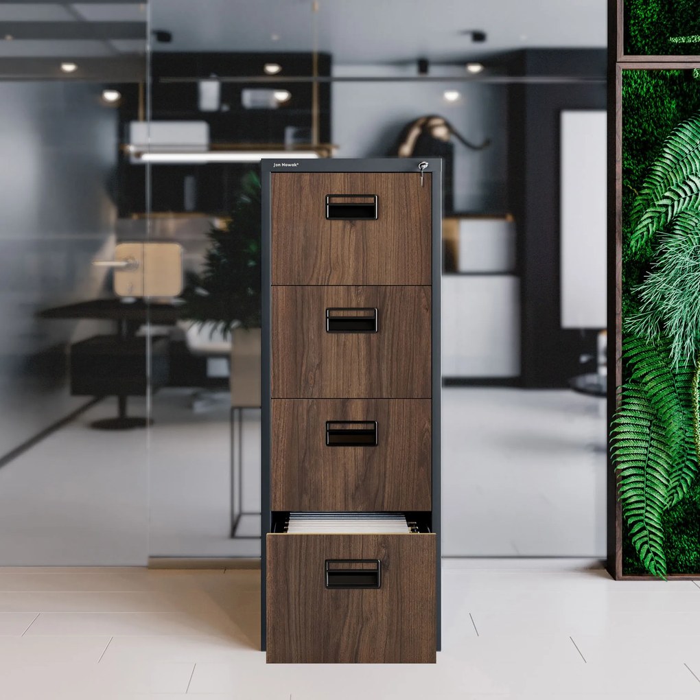 Fém irattároló szekrény 4 fiókkal, antracit/dió, 460x1320x620 mm: SARA Eco Design