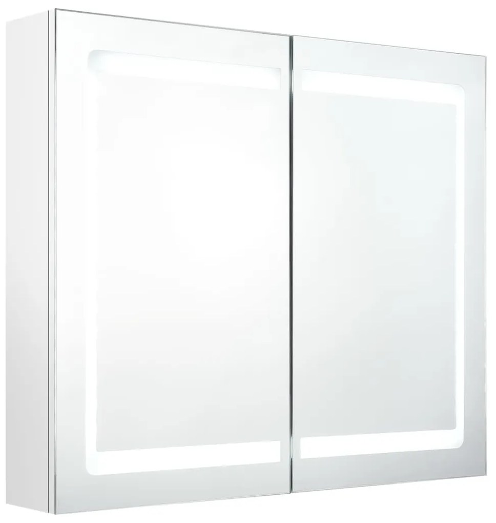 fényes fehér LED-es tükrös fürdőszobaszekrény 80 x 12 x 68 cm