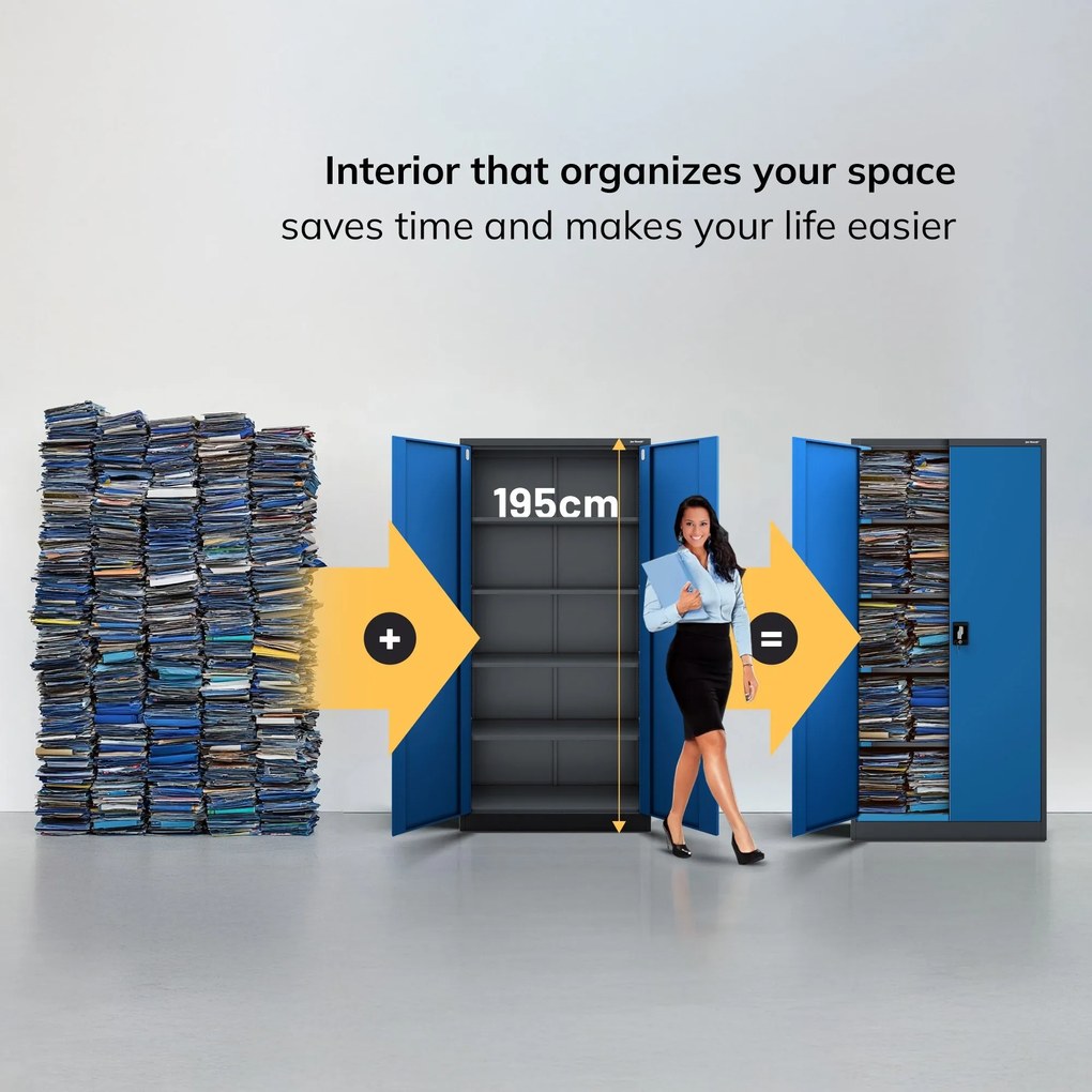 Fém iratszekrény JAN H, 900 x 1950 x 400 mm, antracit-kék