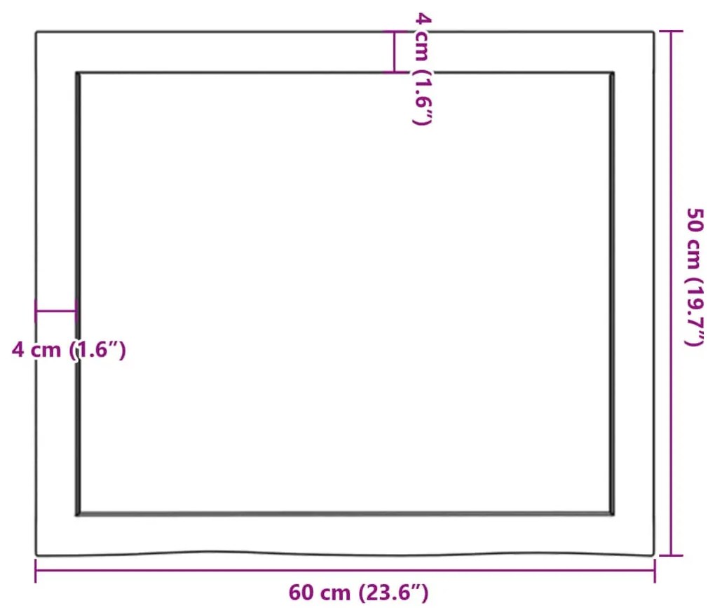 sötétbarna kezelt tömör fa fürdőszobai pult 60x50x(2-6) cm