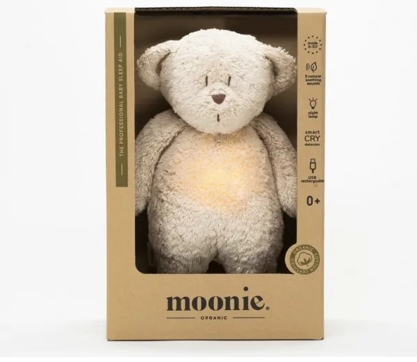 Moonie - Snuggle buddy dallammal és világítással medvebocs 2.0 organic homokos