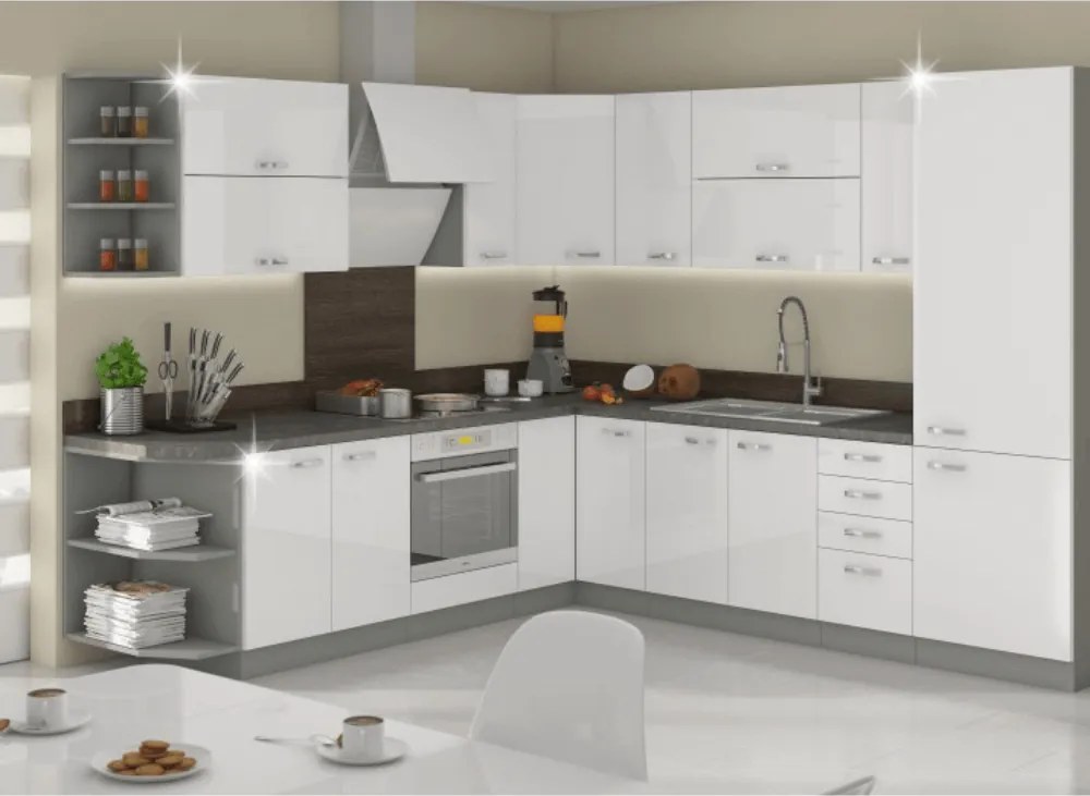 Felsőszekrény, fehér extra magasfényű/szürke, PRADO 80 GU-72