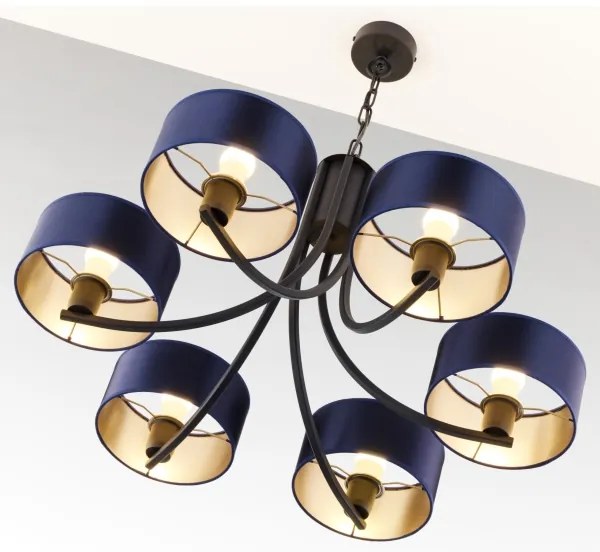 Jupiter 2102 - Láncos csillár ARTHUR 6xE27/15W/230V kék/fekete
