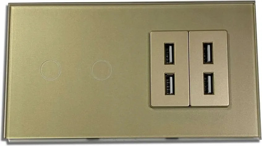 Érintőkapcsoló Dupla Üveg 4x Usb 2.4A Aljzat