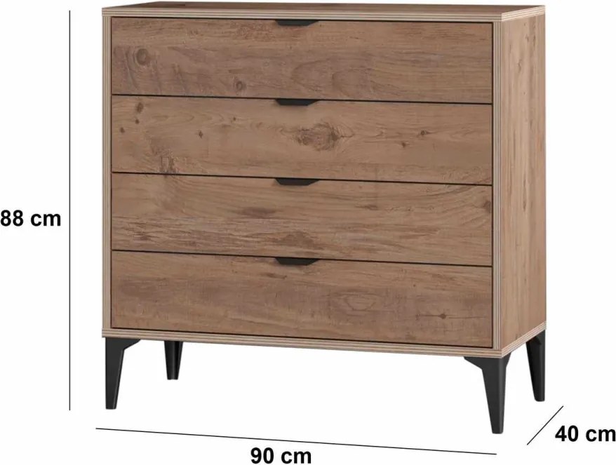 Arden komód, atlasz fenyő, 90 cm