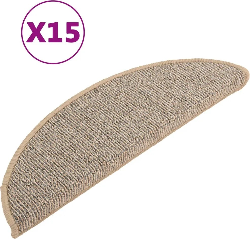 vidaXL 15 db barna félkör alakú lépcsőszőnyeg 56 x 17 x 3 cm