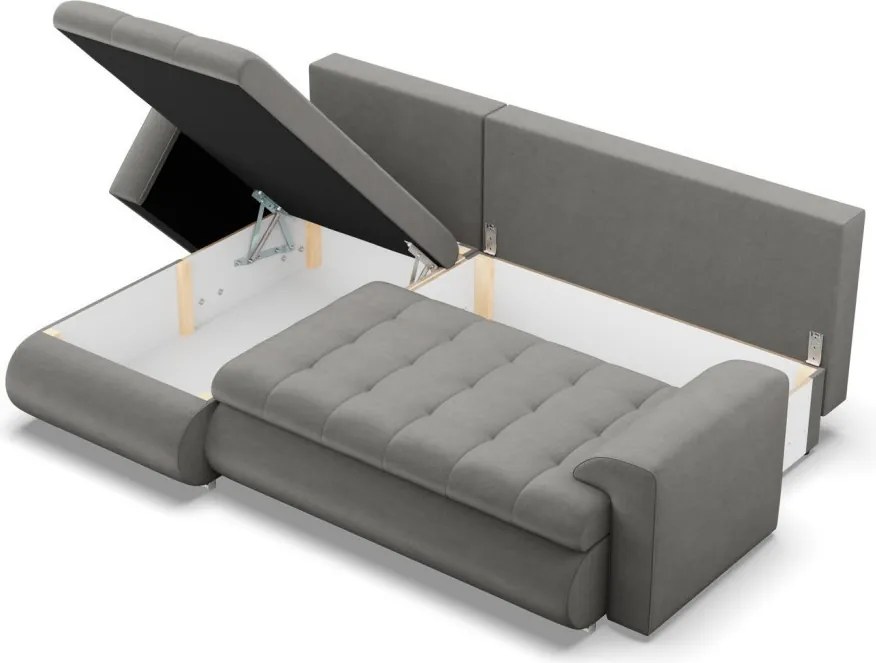 Tokio sarokkanapé, 2 ágyneműtartóval, bársony, baloldali, világosszürke