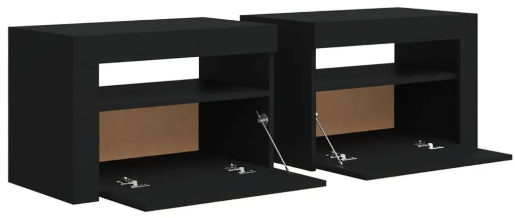 2 db fekete éjjeliszekrény LED-del 60 x 35 x 40 cm