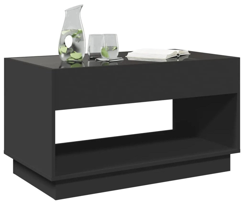 fekete végtelen hatású LED-es dohányzóasztal 90 x 50 x 50 cm