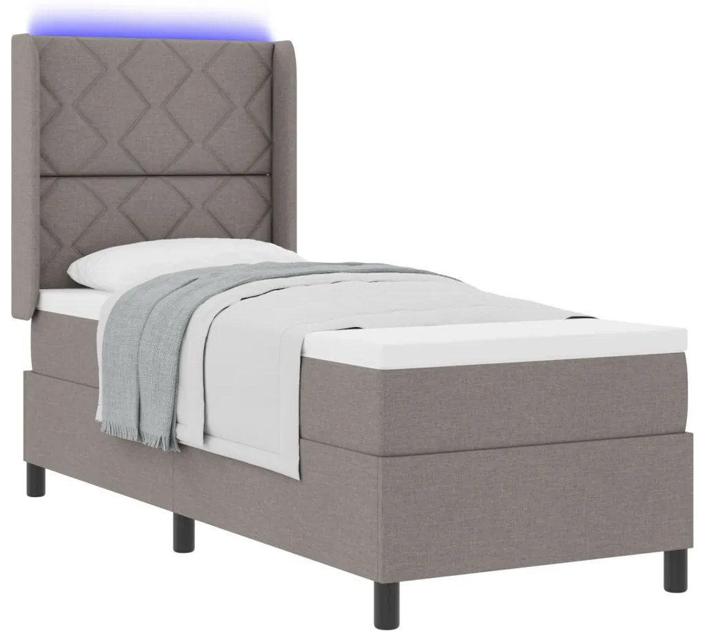 Boxspring Ágy Matraccal és LED Fényekkel, Szürkésbarna, 80x200 cm Szövet