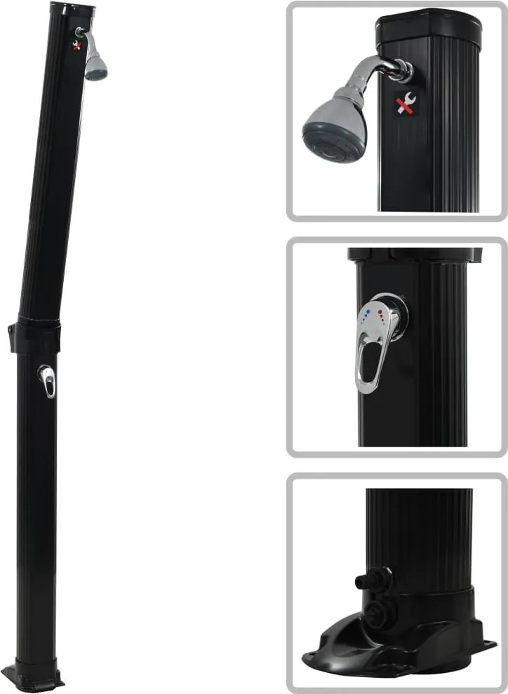 vidaXL fekete összecsukható napkollektoros zuhanyzó 214 cm 23 L