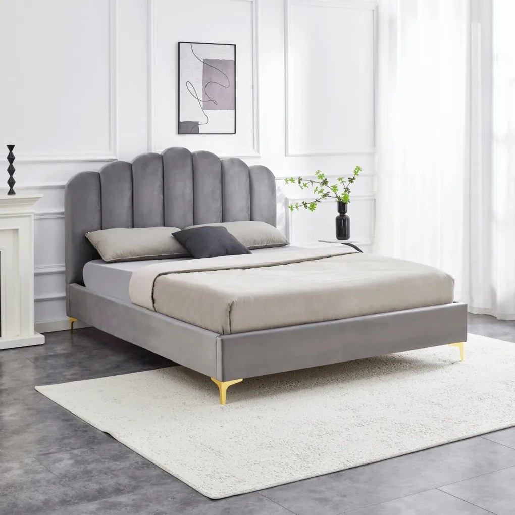 Ágy 160x200 cm méretben, szürke színben, velúr kárpittal GEMINI