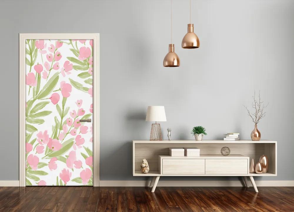 Ajtóposzter öntapadós rózsaszín virágok 75x205 cm