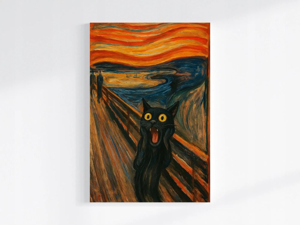 Vászonkép Canvas Grafika Munch Stílus Sikoly Fekete Macska 80x120