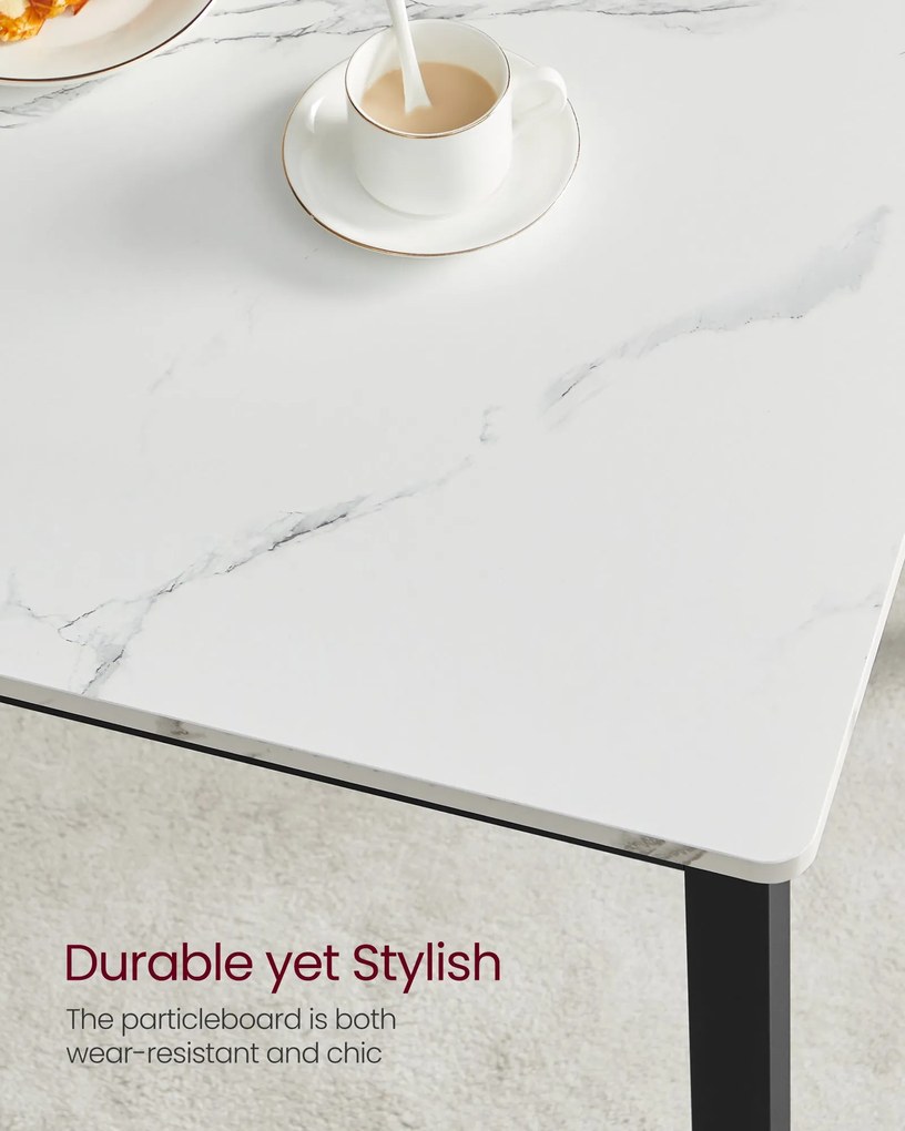 Étkezőasztal szett 4 fő részére, konyhaasztal 2 paddal, márványfehér és tintafekete színben