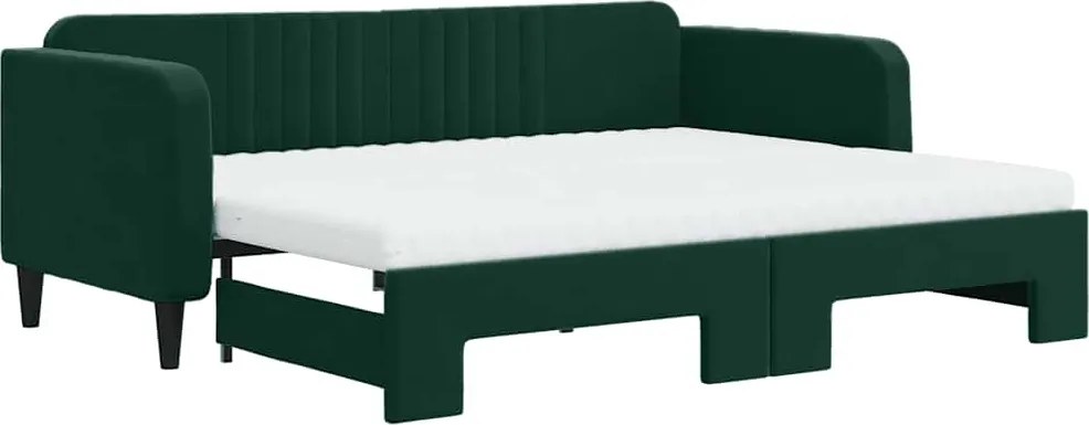 vidaXL sötétzöld kihúzható bársony heverő matraccal 90 x 200 cm