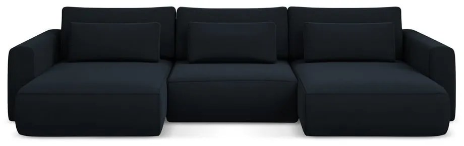 Sötétkék bársony kinyitható-tárolóhelyes (U alakú) sarokkanapé Kapua – Makamii