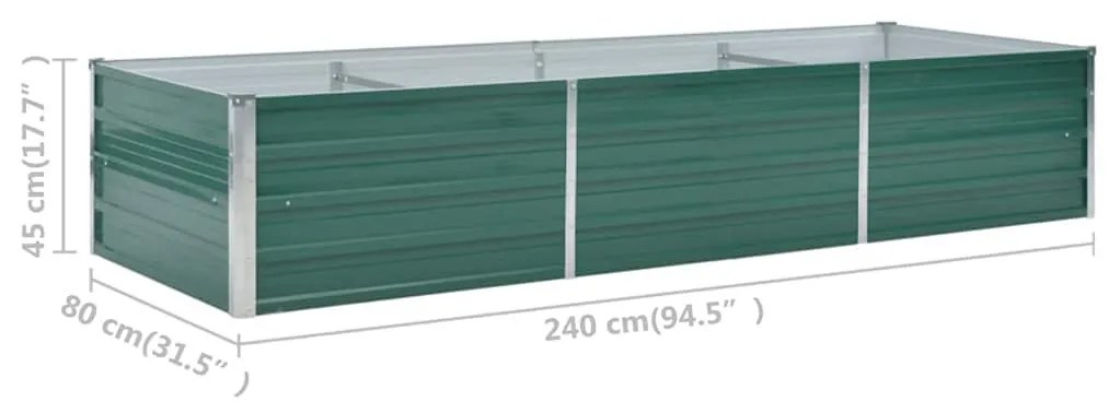 vidaXL zöld horganyzott acél kerti magaságyás 240 x 80 x 45 cm