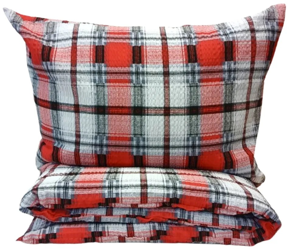Krepp lapok Kockás Piros TiaHome - 1x Párna 90x70cm, 1x Paplan 140x200cm