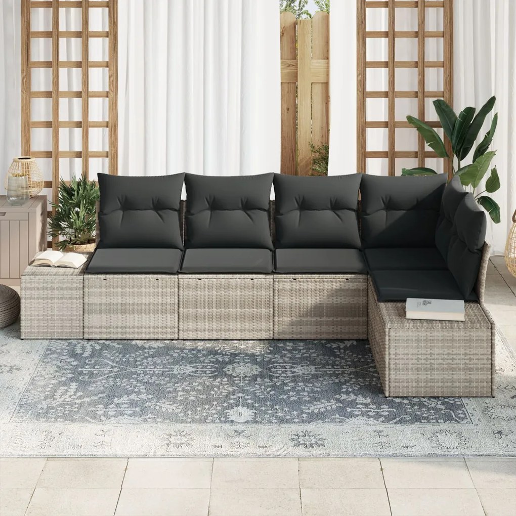 Kerti Kanapé Szett 5 Db Világosszürke Rattan