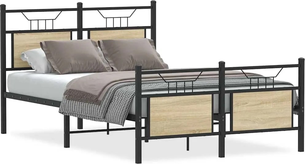 vidaXL sonoma tölgy színű szerelt fa ágykeret matrac nélkül 120x200 cm