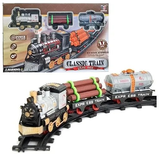 Vintage Classic Train Play Set akkumulátorral működtetve, sínnel