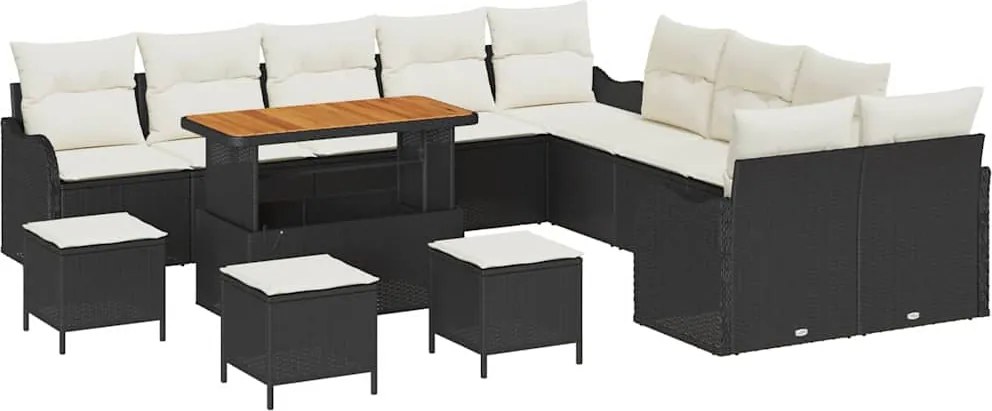 vidaXL Kerti Kanapé Szett párnával tárolóval 14 pcs Fekete és Krém