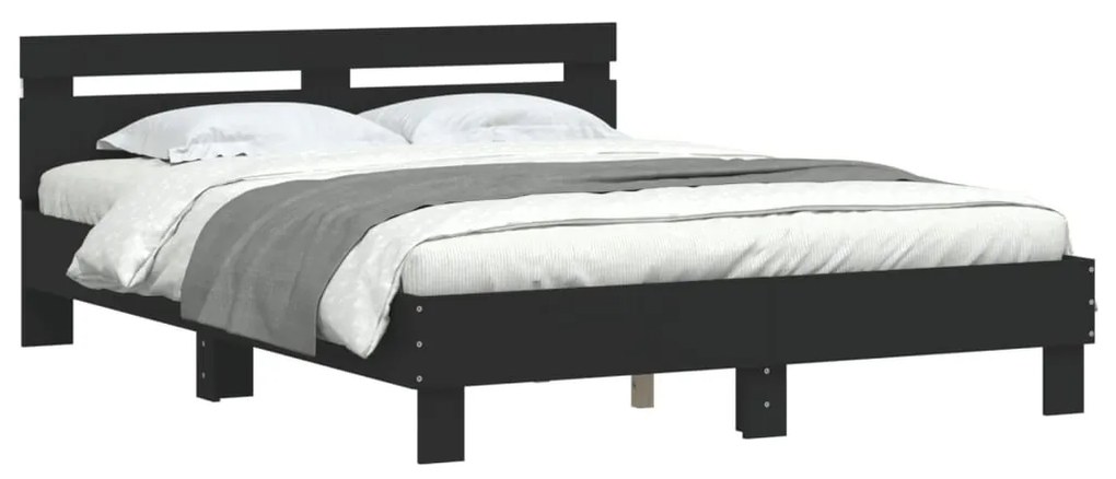 fekete ágykeret fejtámlával és LED-del 140 x 190 cm